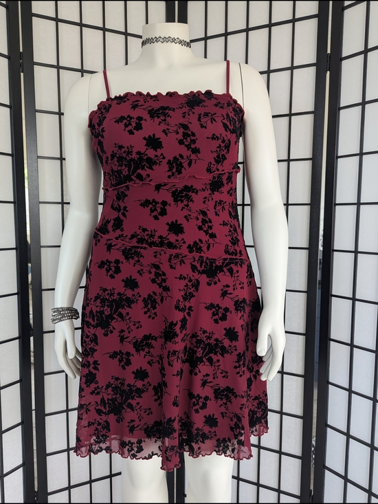 Cider Dresses & Skirts - Cider Curve Spaghetti-Strap Dress in Burgundy with Velvet Black Flowers 0XL